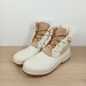 Sperry Maritime Repel Duck Boots Women 10 Ivory Tan Suede Faux Fur Waterproof